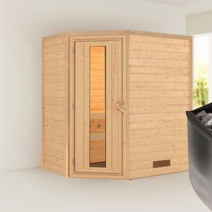 Karibu Sauna Svea (Eckeinstieg), BxTxH: 1960 x 1460 x 1980 cm, 38 mm, inklusive Ofenschutzgitter und Tür