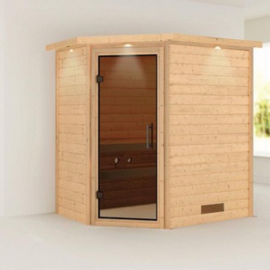 Karibu Sauna Svea (Eckeinstieg), BxTxH: 2240 x 1600 x 2020 cm, 38 mm, inklusive Ofenschutzgitter und Tür