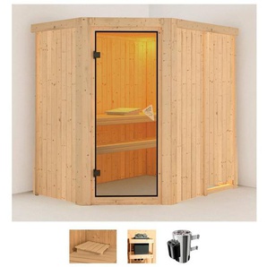 Karibu Sauna Swantje, BxTxH: 151 x 196 x 198 cm, 68 mm, (Set) 3,6-kW-Plug & Play Ofen mit integrierter Steuerung