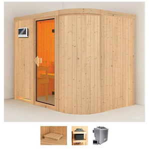 Karibu Sauna Thyra 4, BxTxH: 231 x 170 x 198 cm, 68 mm, (Set) 9-kW-Bio-Ofen mit externer Steuerung