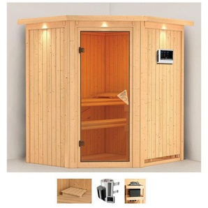 Karibu Sauna Tomke, BxTxH: 184 x 165 x 202 cm, 68 mm, (Set) 3,6-kW-Plug & Play Ofen mit externer Steuerung