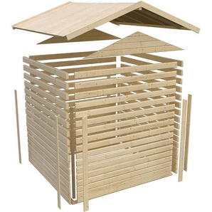 Karibu Saunahaus »Bosse 1« mit Vorraum und klassischer Tür, terragrau, BxTxH: 231 x 273 x 235 cm, 38 mm, (Set)