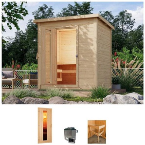 Karibu Saunahaus Talo 1, BxTxH: 213 x 163 x 228 cm, 38 mm, (Set) Ofen 9 kW, externe Steuerung
