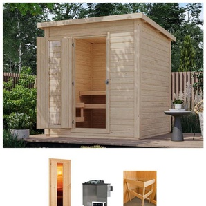 Karibu Saunahaus Talo 2, BxTxH: 213 x 212 x 228 cm, 38 mm, (Set) Bio Ofen 9 kW, externe Steuerung