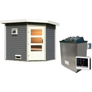 Karibu Saunahaus Tore, BxTxH: 231 x 196 x 226 cm, 38 mm, (Set) moderne Tür, Ofen 9 kW ext. Strg.
