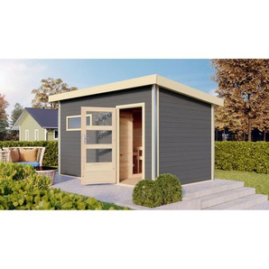 Karibu Saunahaus Veeti  terragrau 9 kW Bio-Ofen externe Steuerung, Kabel, Leuchte 396 x 231 x 227 cm