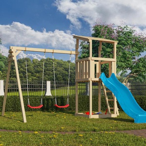 Karibu Spielturm »Anna« mit Rutsche und Doppelschaukel - blau - Massivholz -