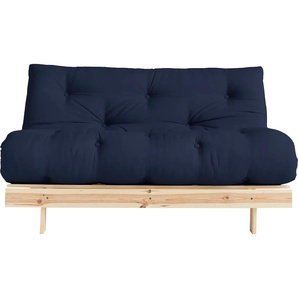 Schlafsofa KARUP DESIGN Roots Sofas Gr. B: 140 cm, Gestell natur, blau (dunkelblau) Einzelsofas inkl. Futonmatratze, Liegefläche 140x200 cm
