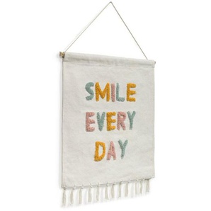 Kave Home - Adelina Wandteppich smile every day weiss und mehrfarbig 52 x 60 cm