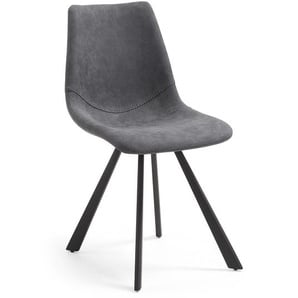 Kave Home - Alve Stuhl aus Kunstleder in Dunkelgrau und Stahlbeine mit schwarzem Finish