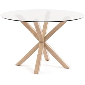 Kave Home - Argo runder Tisch aus Glas und Stahlbeine mit Holzoptik Ã˜ 119 cm