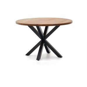 Kave Home - Argo runder Tisch aus massivem Akazienholz mit Stahlbeinen in Schwarz Ø 120 cm