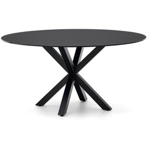 Kave Home - Argo runder Tisch aus schwarzem Glas mit schwarzen Stahlbeinen Ø 150 cm