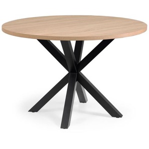 Kave Home - Argo runder Tisch mit Melamin natur und schwarzen Stahlbeinen Ã˜ 119 cm