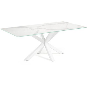 Kave Home - Argo Tisch 180 x 100 cm mit Feinsteinzeugplatte und weiß lackierten Stahlbeinen