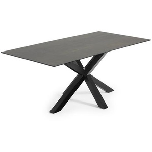 Kave Home - Argo Tisch 200 x 100 cm aus Feinsteinzeug mit Iron Moss Finish und schwarzen Stahlbeinen
