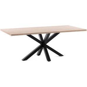 Kave Home - Argo Tisch 200 x 100 cm aus Melamin natur und schwarzen Stahlbeine