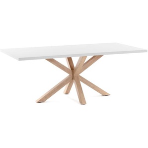 Kave Home - Argo Tisch 200 x 100 cm mit Melamin weiß und Stahlbeinen mit Holzeffekt