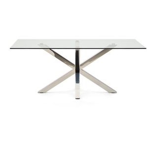 Kave Home - Argo Tisch aus Glas und Beine aus rostfreiem Stahl 200 x 100 cm