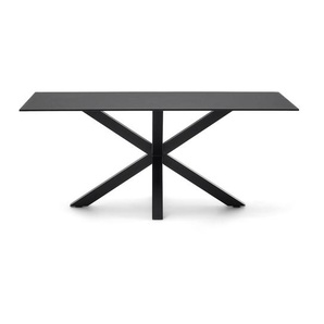 Kave Home - Argo Tisch aus schwarzem Glas mit schwarzen Stahlbeinen 180 x 90 cm