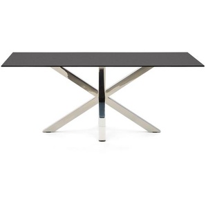 Kave Home - Argo Tisch aus schwarzem Glas mit Stahlbeinen 200 x 100 cm