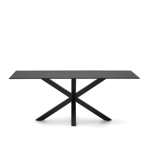 Kave Home - Argo Tisch aus schwarzem Glas und schwarzen Stahlbeinen 200 x 100 cm