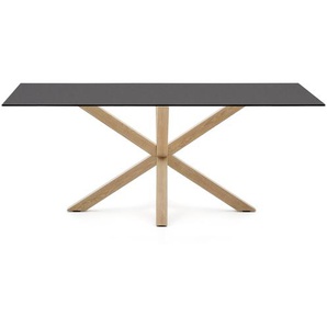 Kave Home - Argo Tisch aus schwarzem Glas und Stahlbeinen mit Holzoptik 200 x 100 cm