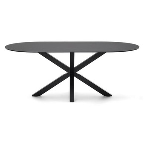 Kave Home - Argo Tisch aus transparentem Glas mit schwarzen Stahlbeinen Ø 200 x 100 cm