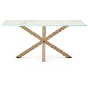 Kave Home - Argo Tisch mit weißem Feinsteinzeug und Stahlbeinen mit Holzeffekt 160 x 90 cm