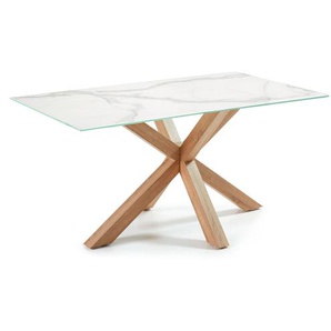 Kave Home - Argo Tisch mit weißem Feinsteinzeug und Stahlbeinen mit Holzeffekt 160 x 90 cm