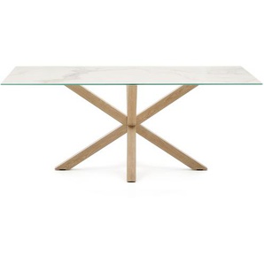 Kave Home - Argo Tisch mit weißem Feinsteinzeug und Stahlbeinen mit Holzeffekt 200 x 100 cm