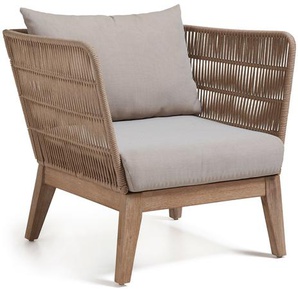 Kave Home - Belleny Sessel aus Seil in Beige und massivem Akazienholz FSC 100%