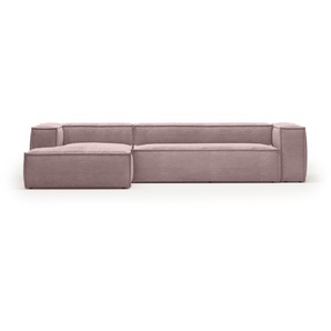 Kave Home - Blok 4-Sitzer-Sofa mit Chaiselongue links und breitem Cord rosa 330cm