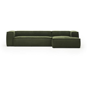 Kave Home - Blok 4-Sitzer-Sofa mit Chaiselongue rechts und breitem Cord grün 330cm