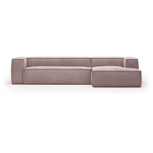 Kave Home - Blok 4-Sitzer-Sofa mit Chaiselongue rechts und breitem Cord rosa 330cm