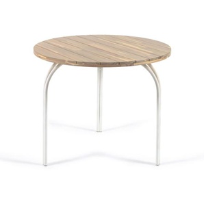 Kave Home - Cailin runder Tisch massives Akazienholz und verzinkte Stahlbeine weiß Ø 90 cm FSC 100%