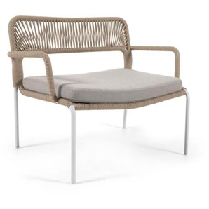 Kave Home - Cailin Sessel aus beigefarbenem Seil und weiÃŸ lackierten verzinkten Stahlbeinen