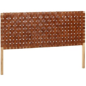 Kave Home - Calixta Bettkopfteil aus massivem Teakholz und Leder für Bett von 150 cm