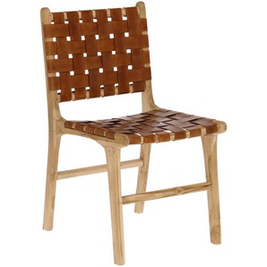 Kave Home - Calixta Stuhl aus Leder und massivem Teak