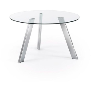 Kave Home - Carib runder Tisch aus Glas und Stahlbeine verchromt Ø 130 cm