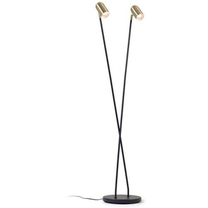 Kave Home - Clemence Stehlampe aus schwarzem Metall und goldfarbenen Lampenschirmen