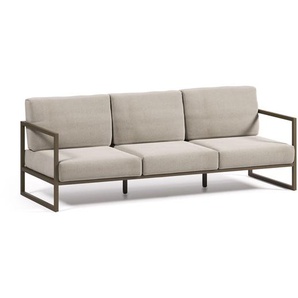 Kave Home - Comova 3-Sitzer Sofa 100% outdoor hellgrau und Aluminium grÃ¼n 222 cm