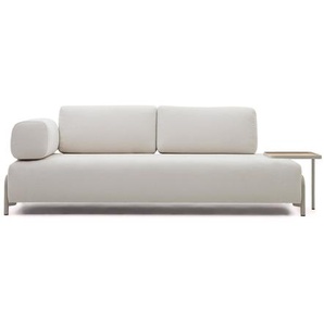 Kave Home - Compo 3-Sitzer-Sofa Chenille Beige, groÃŸes Tablett Eichenfurnier Metallgestell Grau 232cm