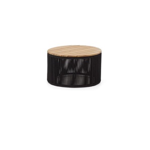 Kave Home - Couchtisch Dandara aus Stahl, schwarzem Flechtwerk und massivem Akazienholz Ã˜60 cm 100% FS