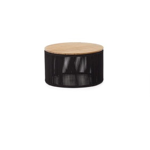 Kave Home - Couchtisch Dandara aus Stahl, schwarzem Flechtwerk und massivem Akazienholz Ã˜70 cm 100% FS