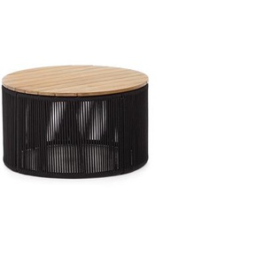 Kave Home - Couchtisch Dandara aus Stahl, schwarzem Flechtwerk und massivem Akazienholz Ø70 cm 100% FS