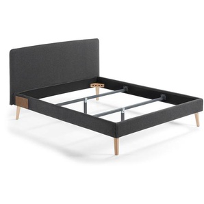 Kave Home - Dyla Bett mit abnehmbarem Bezug schwarz Beine massive Buche für Matratze von 150 x 190 cm