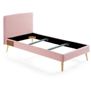 Kave Home - Dyla Bett mit abnehmbarem Bezug rosa Beine massive Buche für Matratze von 90 x 190 cm