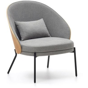Kave Home - Eamy Sessel hellgrau Eschenfurnier mit natürlichem Finish und Metall in Schwarz