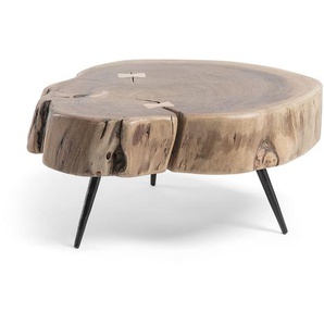 Kave Home - Eider Beistelltisch aus massivem Akazienholz und Stahlbeinen schwarz Ø 49 x 47 cm